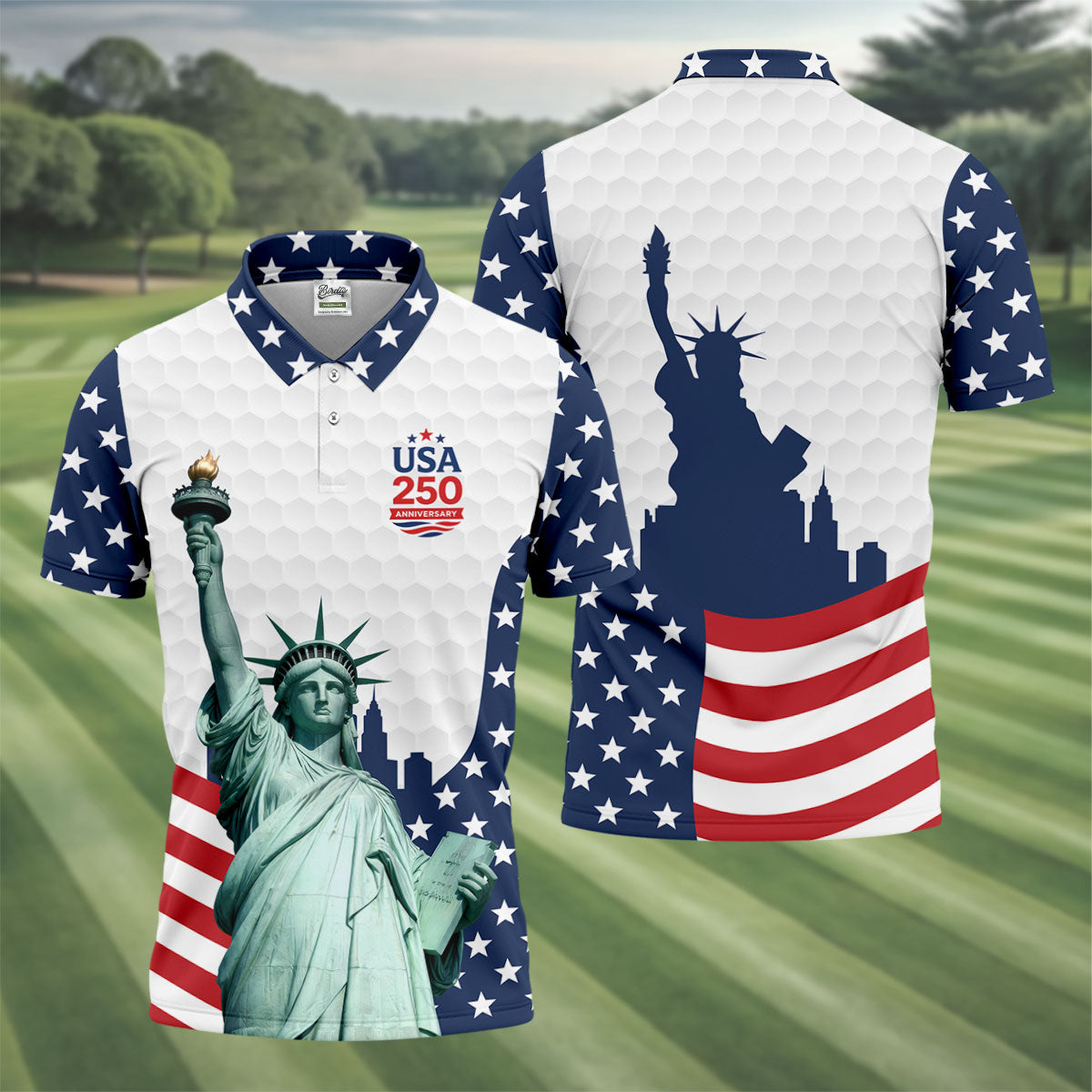 USA 250 Anniversary Statue Of Liberty White Golf Shirt, Patriotic Golf Shirt, 4th Of July Golf Shirts For Men