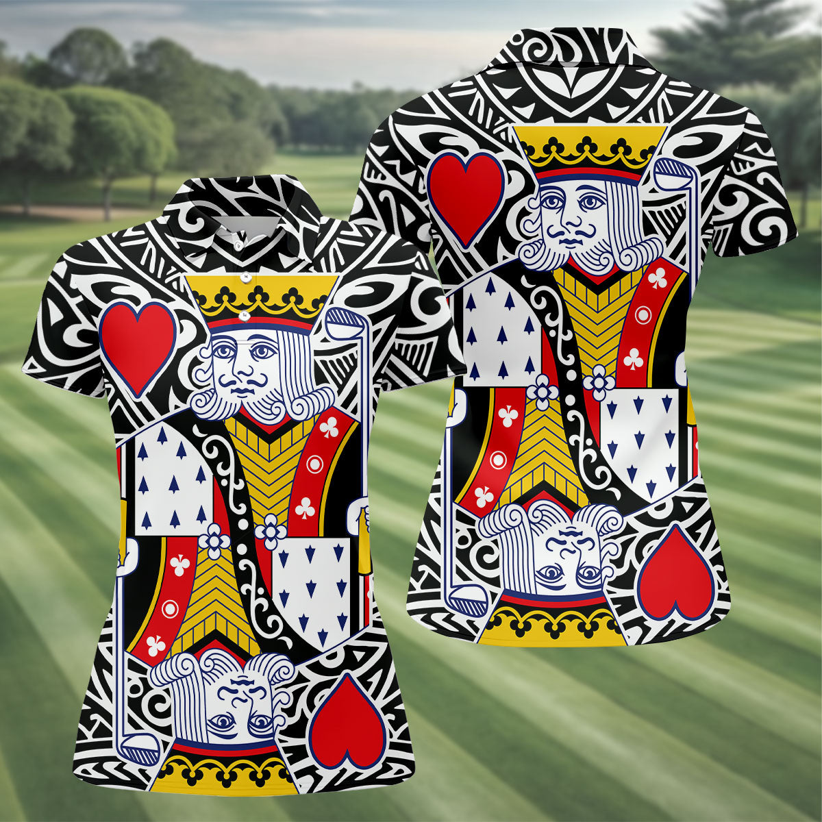 King Of Hearts Playing Card Women's Golf Shirt, Golf Top For Women