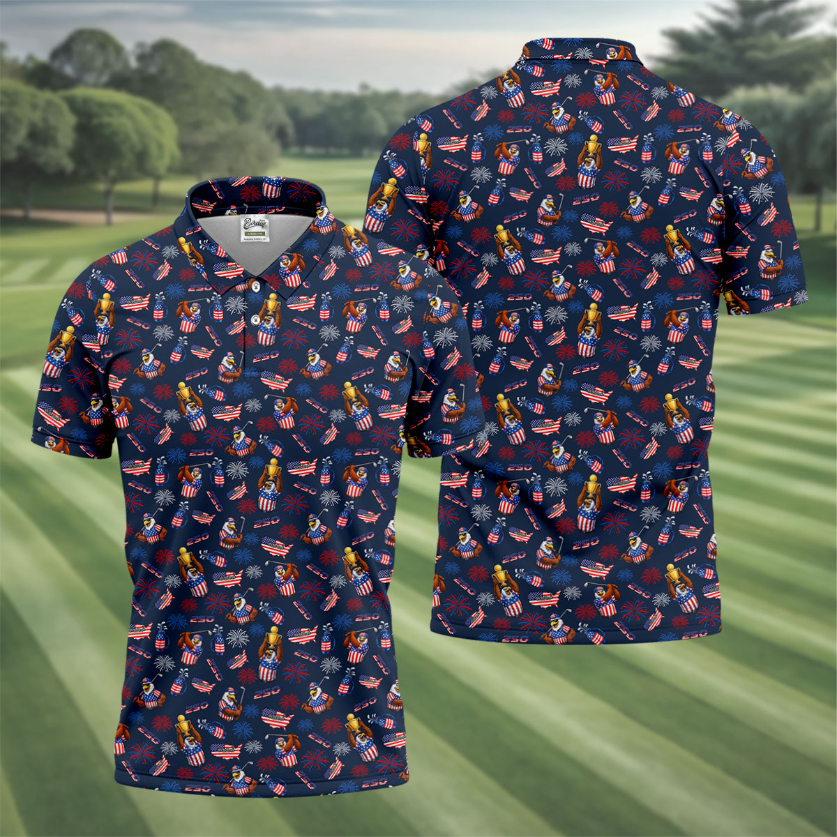 Patriotic Bald Eagle 250 Celebration Golf Tops For Men, 4th Of July Golf Shirts For Men, Men's Golf Polo