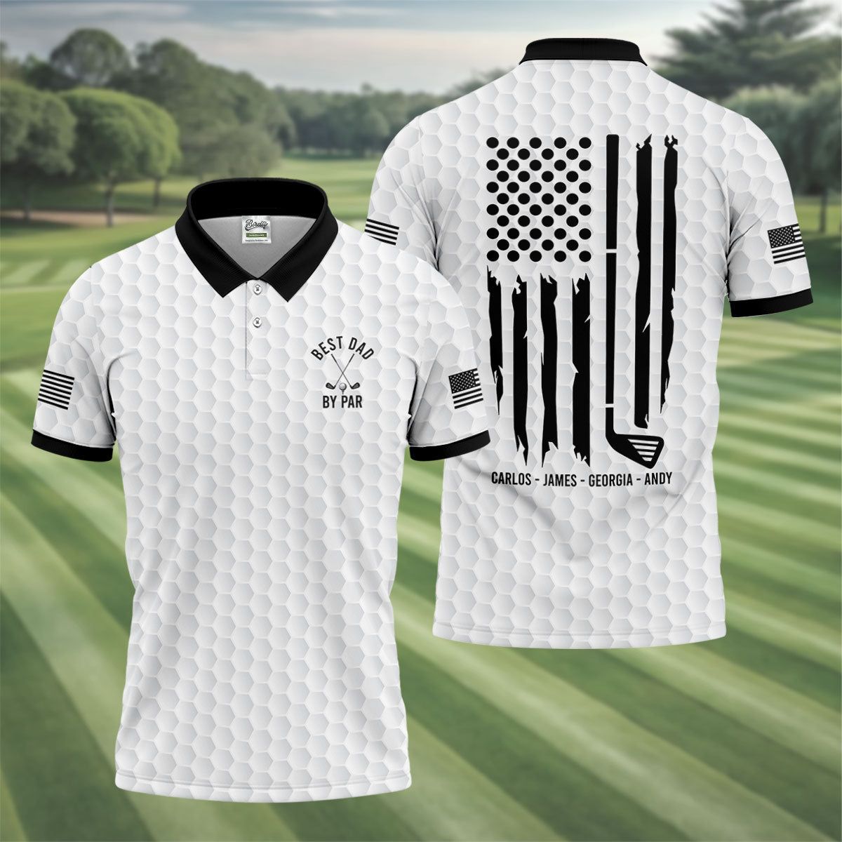 Best Dad By Par US Flag Pattern Father's Day Golf Shirt, Golf Gift For Dad, Polo Shirt Men