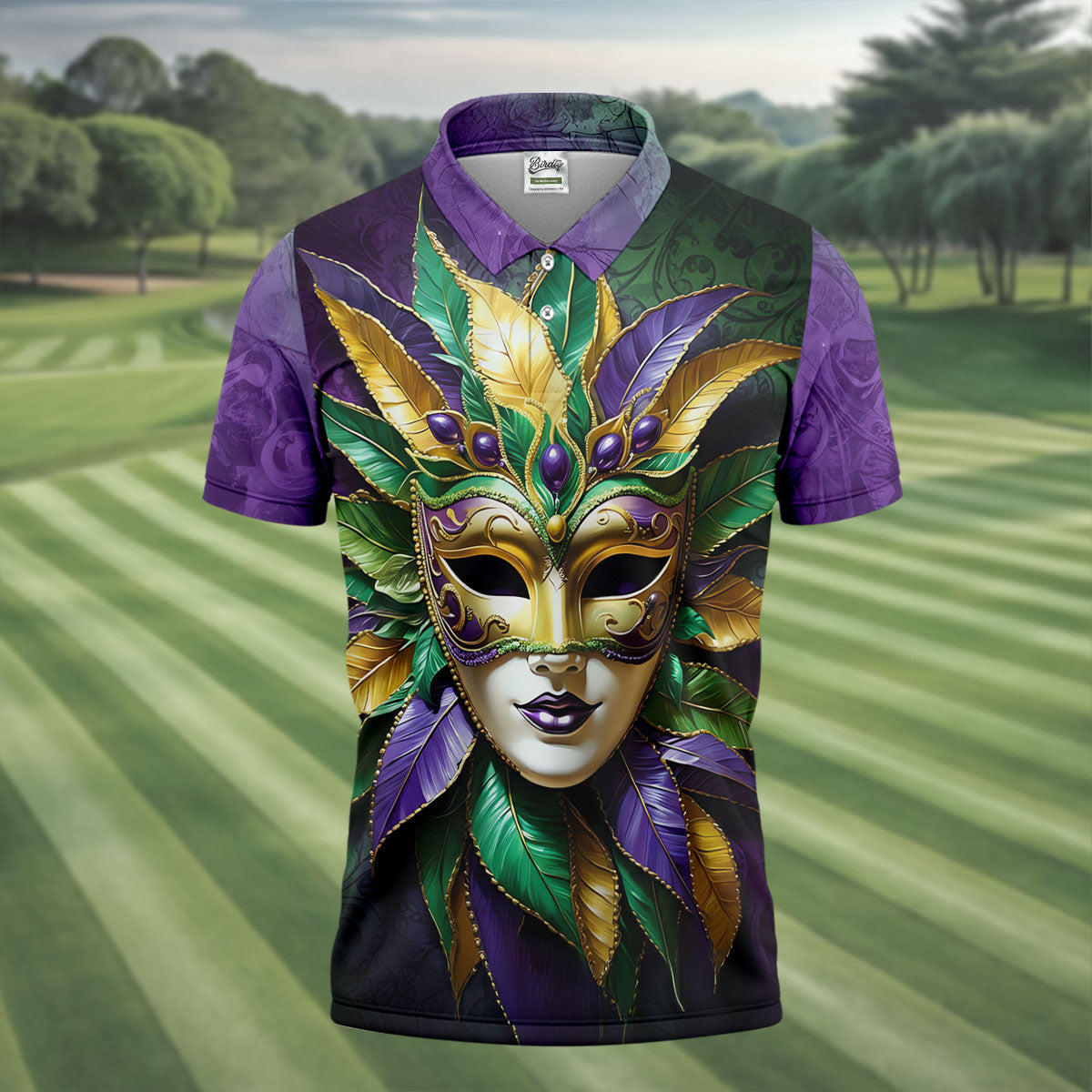 Mardi Gras Festival Mask All Over Print Golf Tops For Men, Polo ShirtFor Men, Golf Shirts For Men