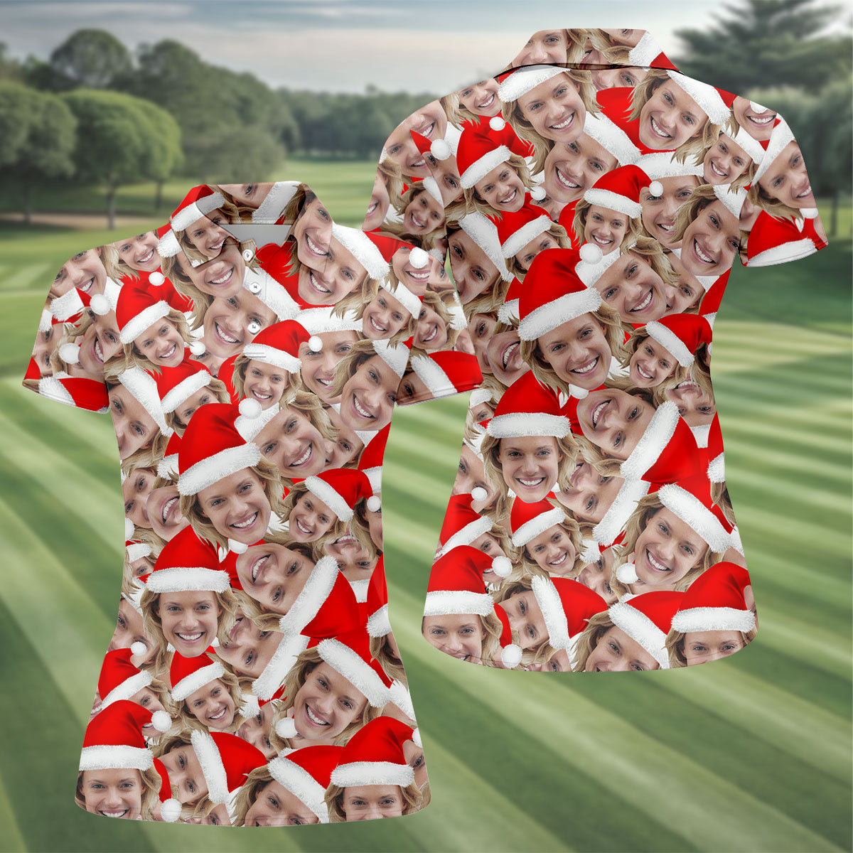 Funny Custom Face Christmas Golf Shirt, Women's Golf Shirts, Ladies Golf Polos, Christmas Golf Shirt