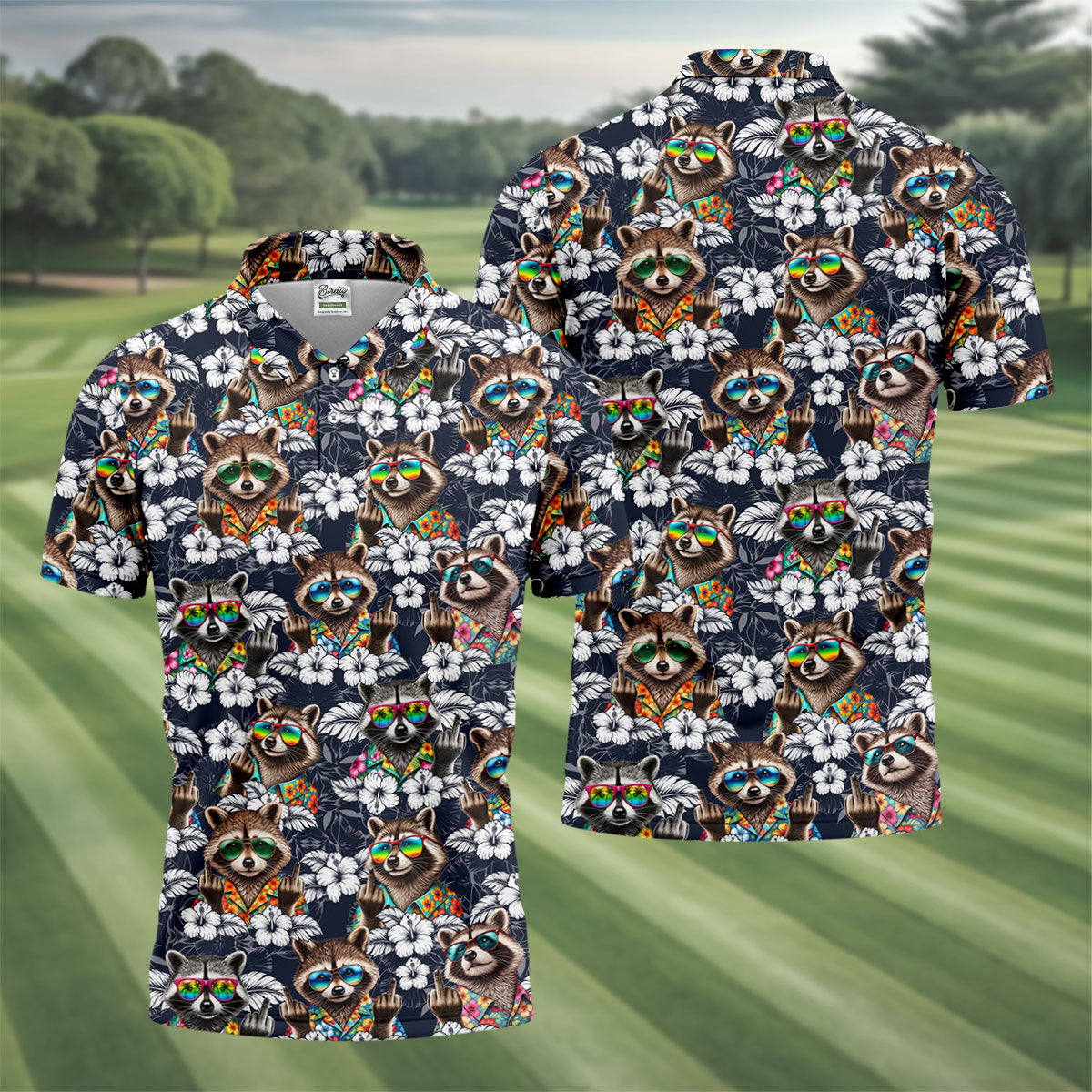 Cool Raccoon Sunglasses Tropical Golf Shirt, Funny Golf Shirt, Men's Golf Shirt, Polo Shirts For Men