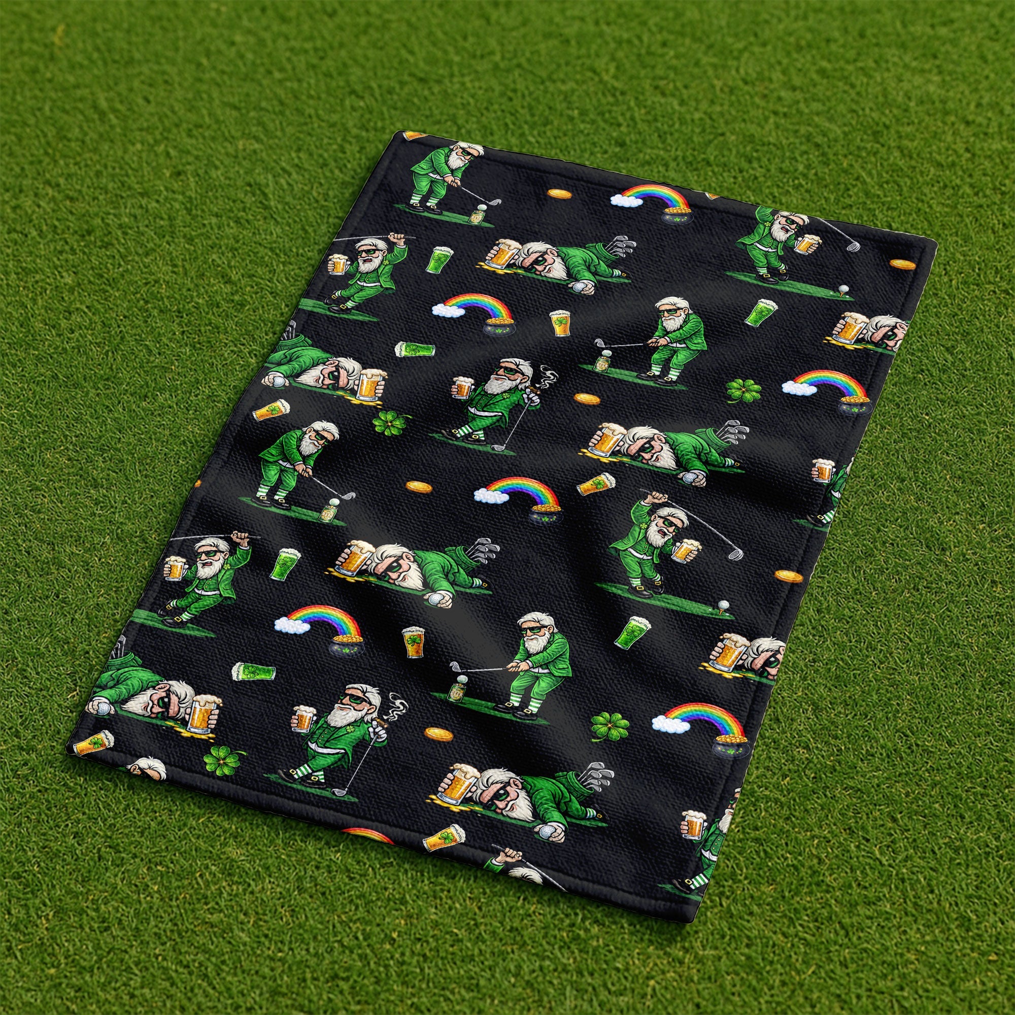 Black St. Patrick’s Day Leprechaun Golf Towel, Funny Golf Gift, Golf Accessories