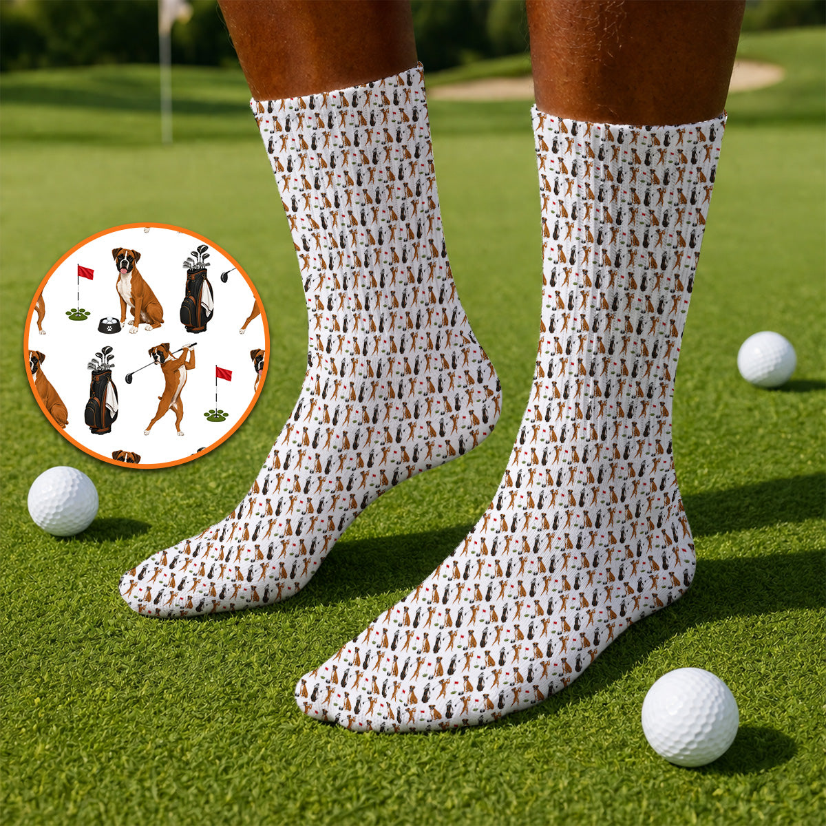 Crazy Boxer Golf Socks, Boxer Golf Pattern Sock for Golfer, Dog Lover Golf Gift