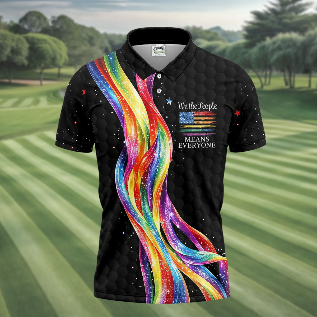 We The People Means Everyone LGBT Rainbow Golf Tops For Men, Pride Month Celebrate Golf Shirts For Men