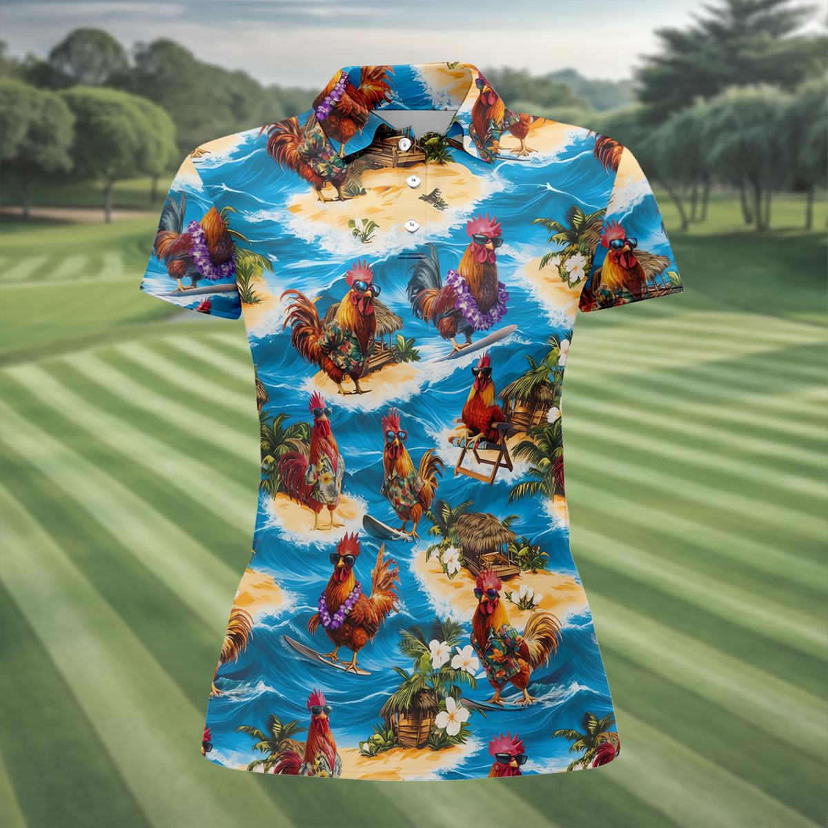 Cool Rooster Beach Vacation Hawaiian Golf Shirt, Golf Polo For Women, Printed Golf Shirt