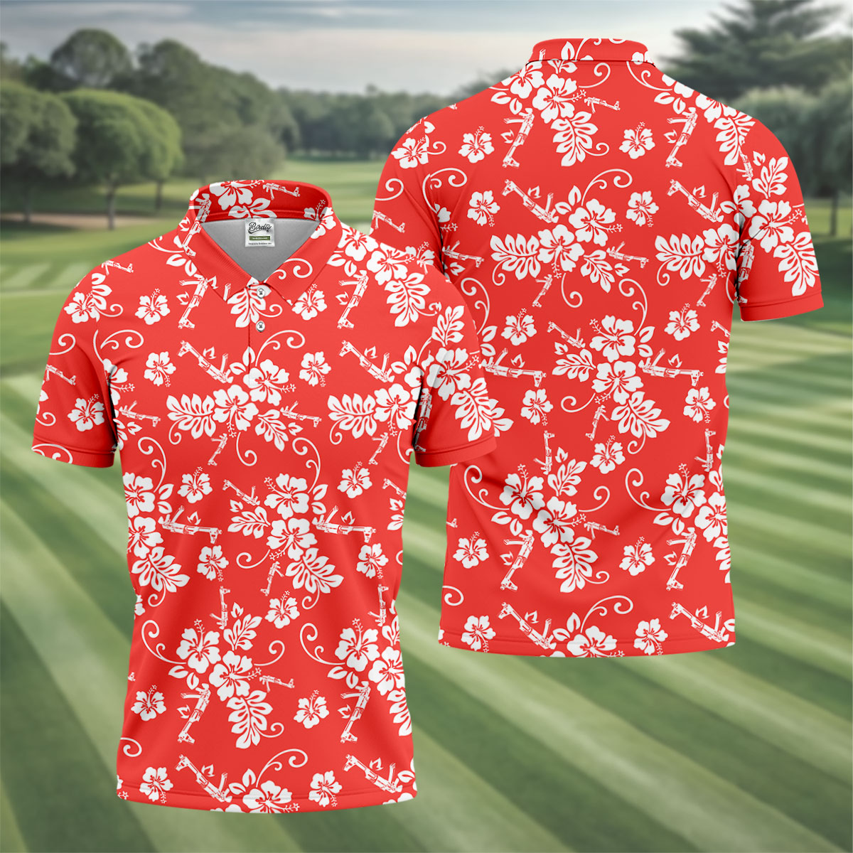 Tropical Flower Red Golf Shirt, Hawaiian Golf Shirt, Polo Shirtor Men, Golf Shirts For Men