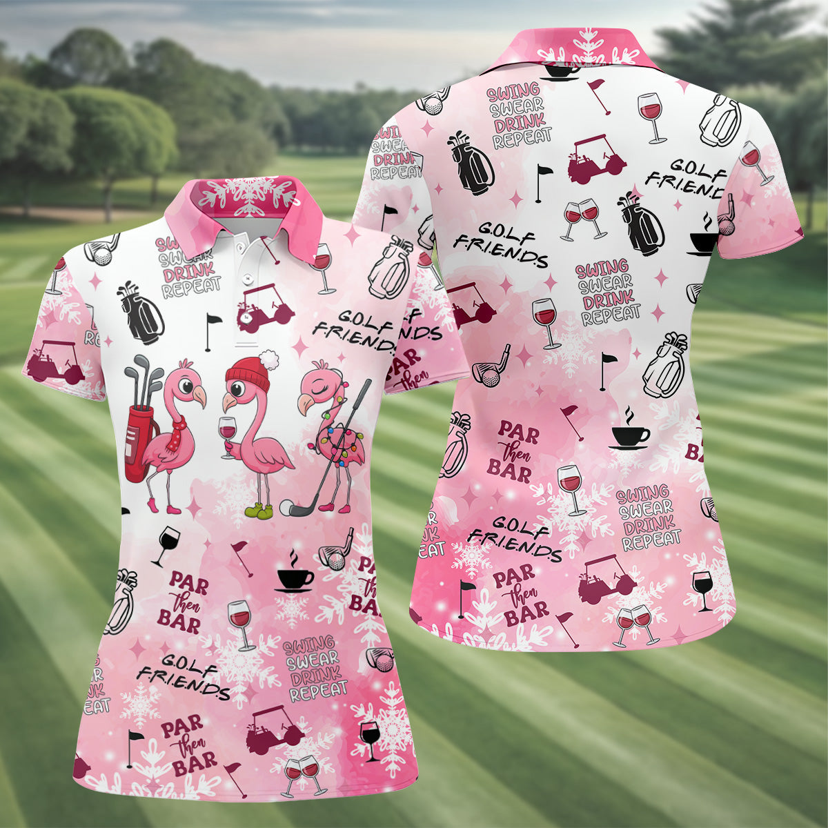 Golf Friends Par Then Bar Flamingo Golf Shirt, Women's Pink Golf Polo, Ladies Golf Shirts, Christmas Golf Shirt