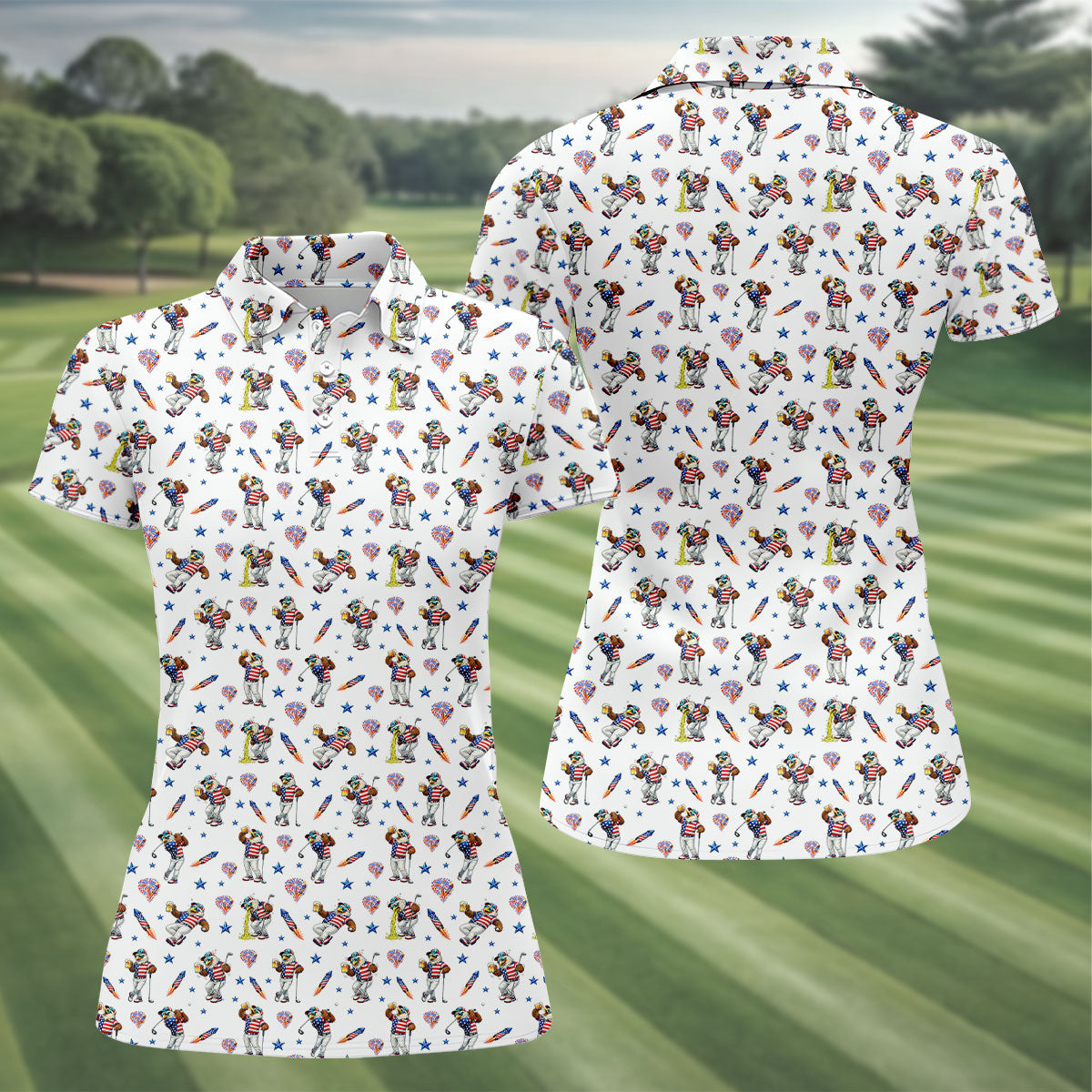 Patriotic Eagle Golf And Beer Funny 4th Of July White Golf Shirt, 250th Anniversary Women's Golf Tops