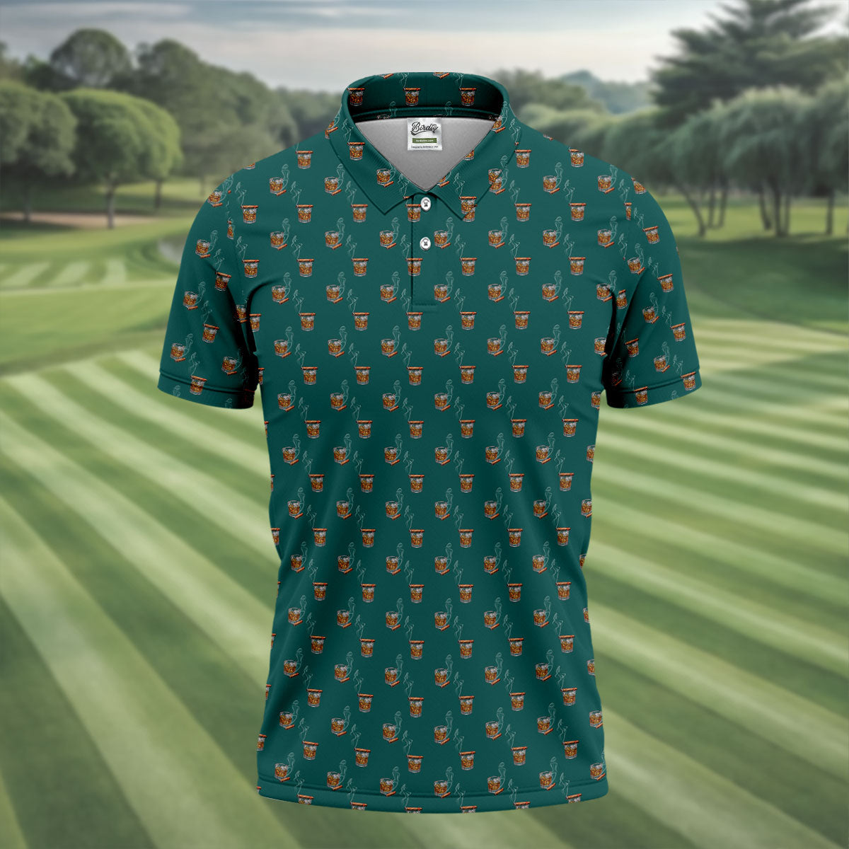 Smoke Whiskey Green Golf Shirt, Golf Whiskey Polo ShirtFor Men, Golf Shirts For Men