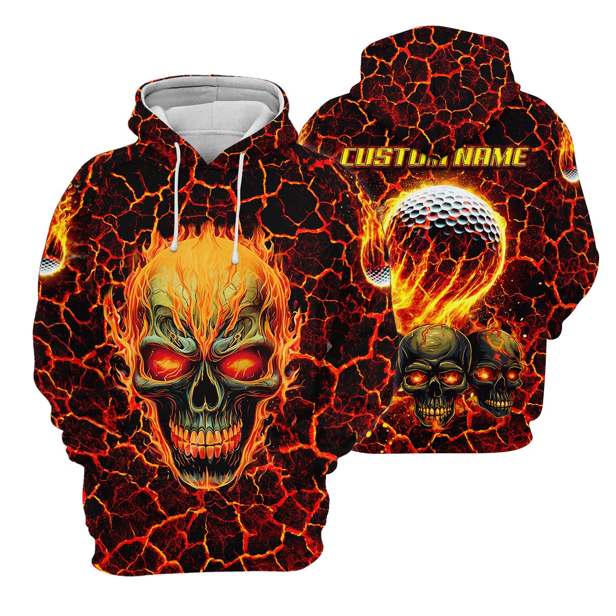 Custom Flaming Skull Men's Golf Polo Shirtunny Golf Shirt, Gift For Golfers