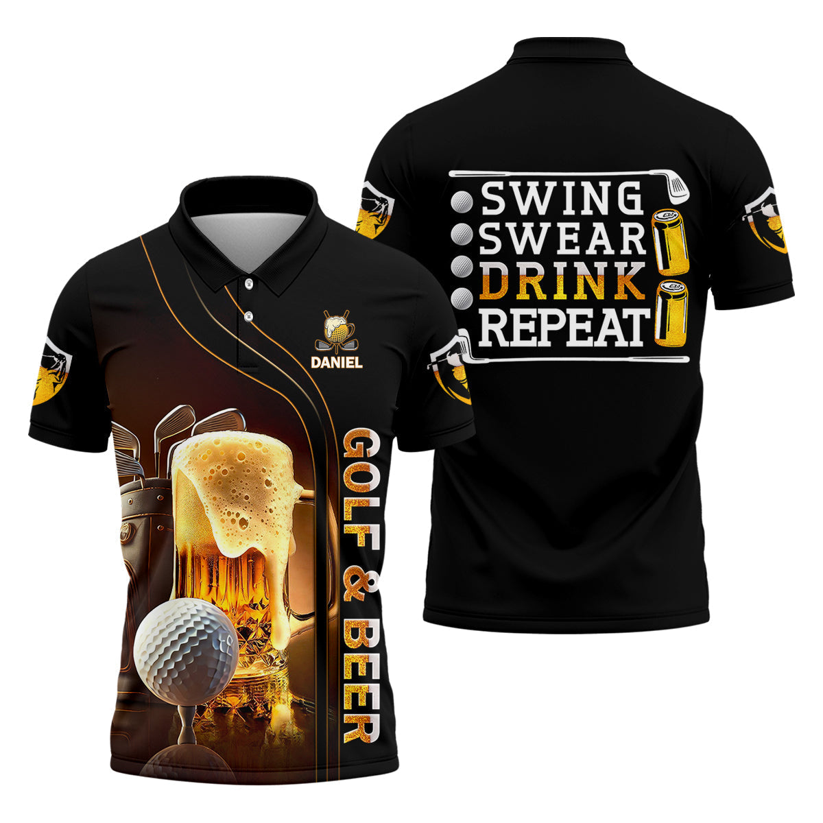 Swing Swear Drink Repeat Funny Golf Polo Shirtens Golf Gift, Golf Lover Gift