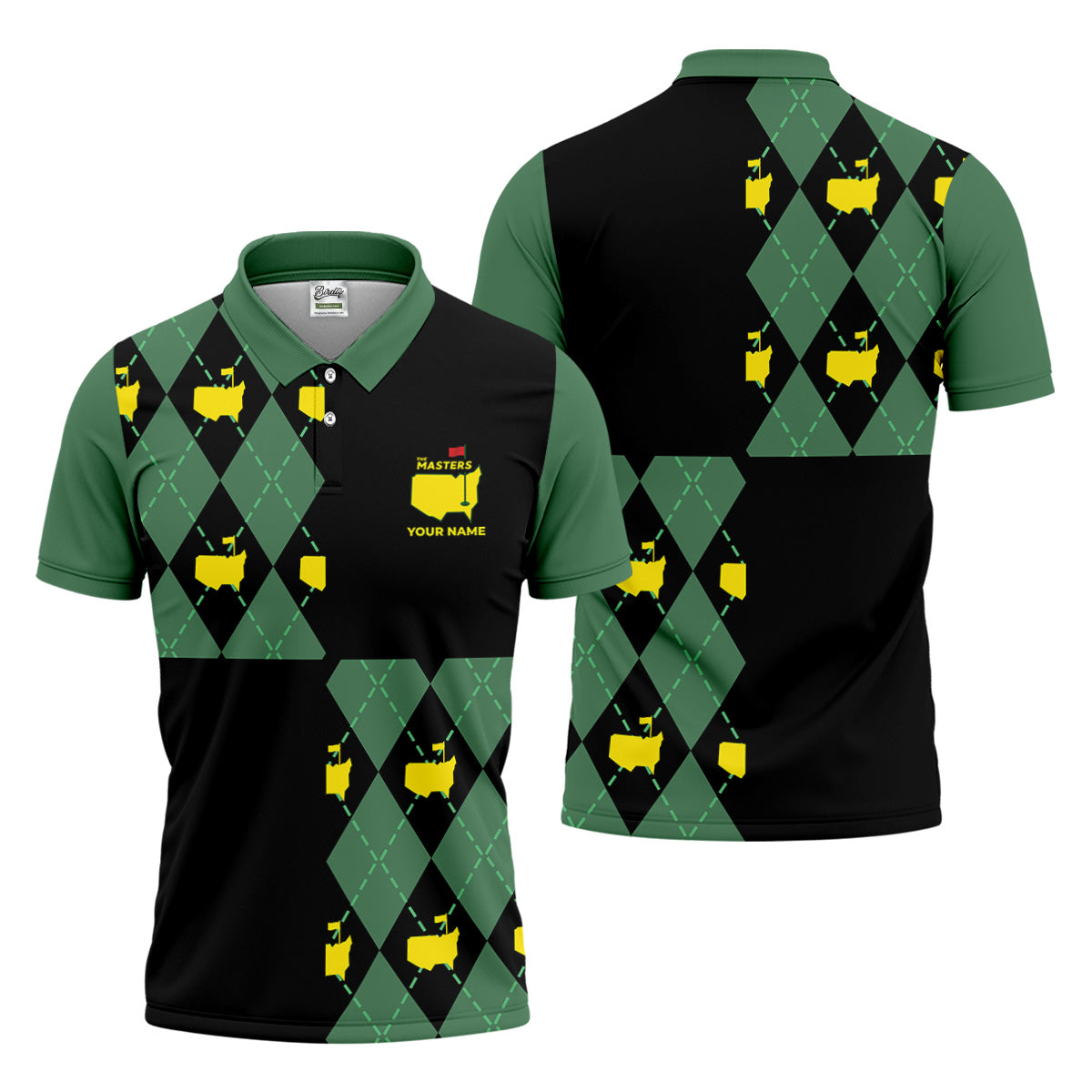 Green and Black Argyle Golf Shirt, Mens Golf Polo Shirt Cool Golf Gifts, Golfing Apparel