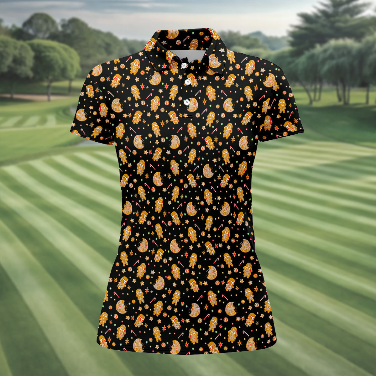 Funny Gingerbread Villain Character Ladies Golf Tops, Christmas Golf Shirt, Women's Golf Gifts