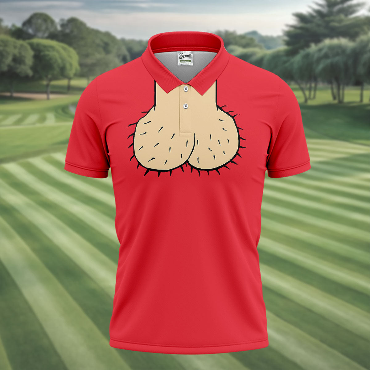 Red Funny Dickhead Faux Chest Golf Shirt, Golf Polo Shirts For Men, Mens Golf Apparel