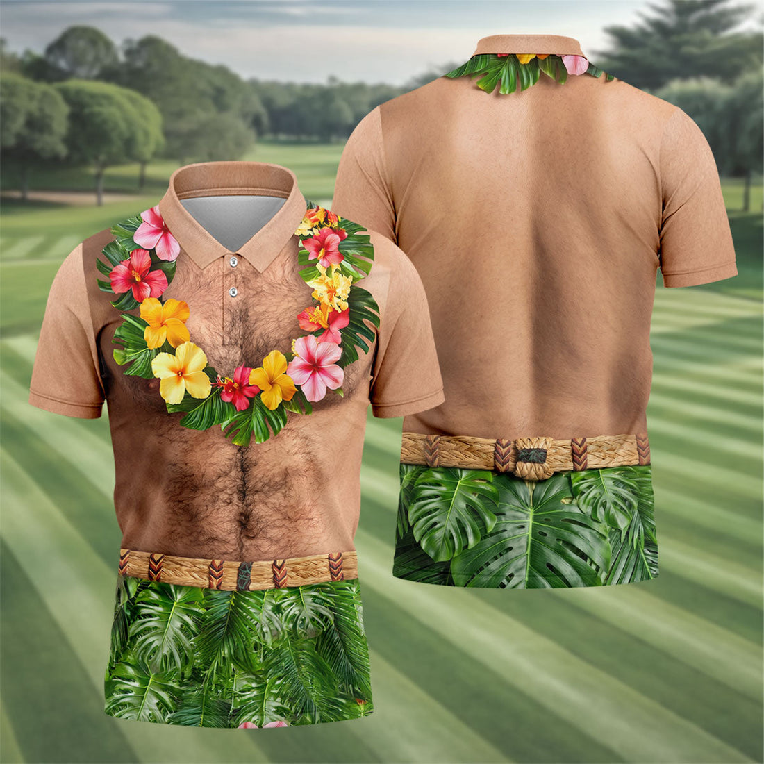 Tropical Theme Party Men's Funny Golf Shirts, Hawaiian Golf Shirt, Polo Shirtor Men