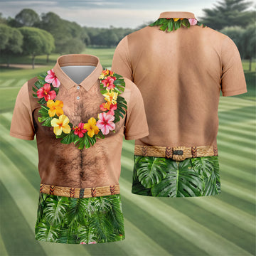 Tropical Theme Party Men's Funny Golf Shirts, Hawaiian Golf Shirt, Polo Shirtor Men