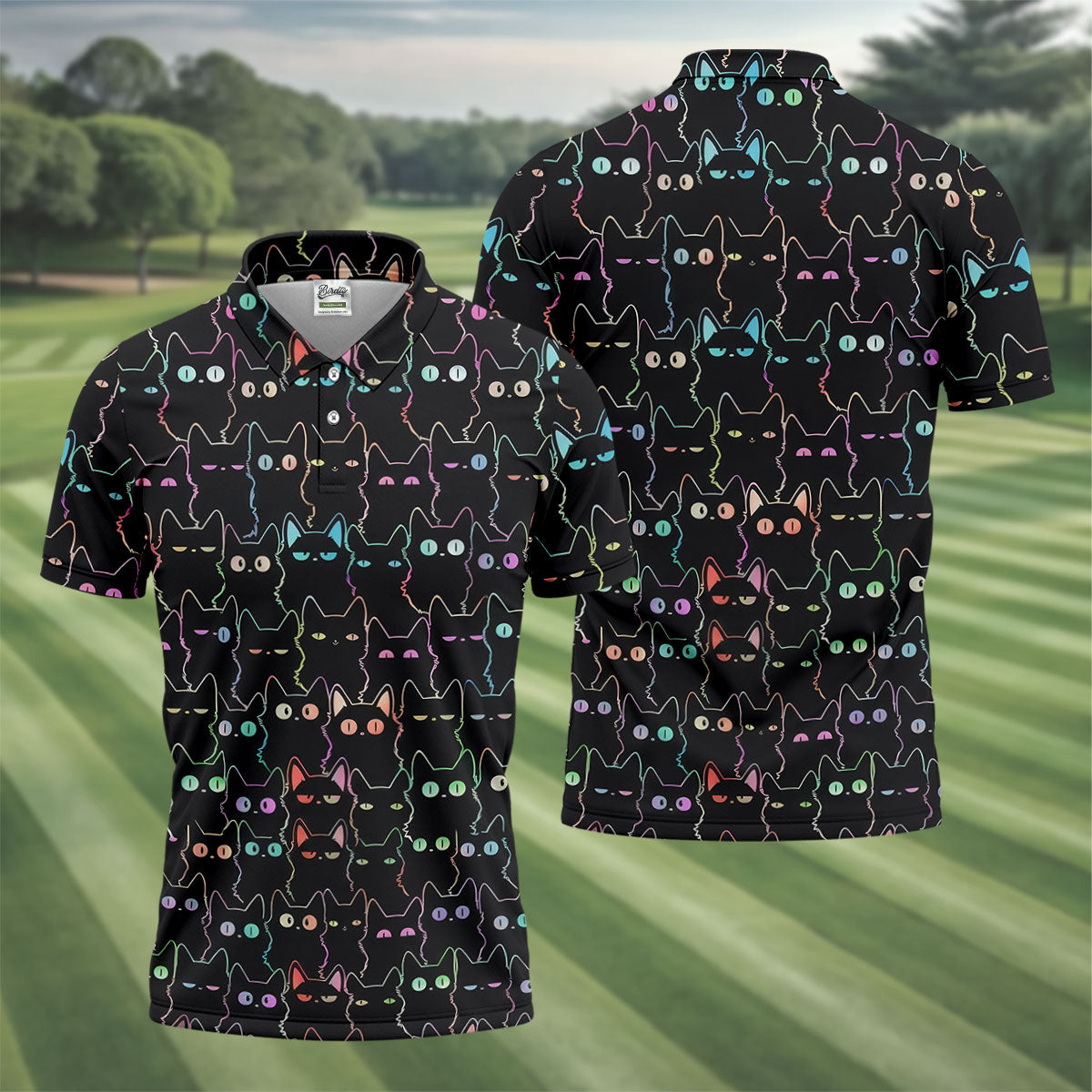 Neon Cat Funny Golf Shirt, Cute Golf Outfit, Polo ShirtFor Men, Golf Shirts For Men, Golf Gift For Men