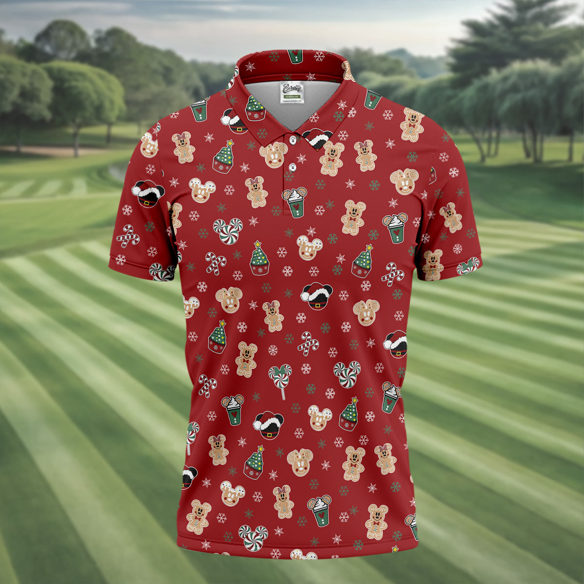 Christmas Gingerbread Red Golf Shirt, Holiday Pattern Christmas Golf Shirt, Polo Shirts For Men