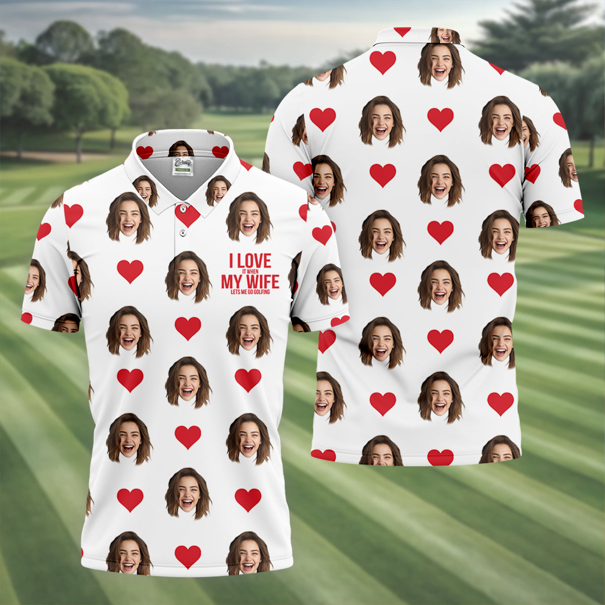 I Love It When My Wife Let Me Golfing Custom Photo White Golf Shirt, Valentines Golf Gift, Fun Golf Shirts For Men