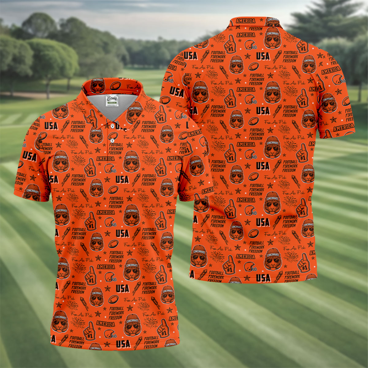 Bengal Tiger Head Orange And Black Sport Polo, American Football League Gift Ideas For Football Fans