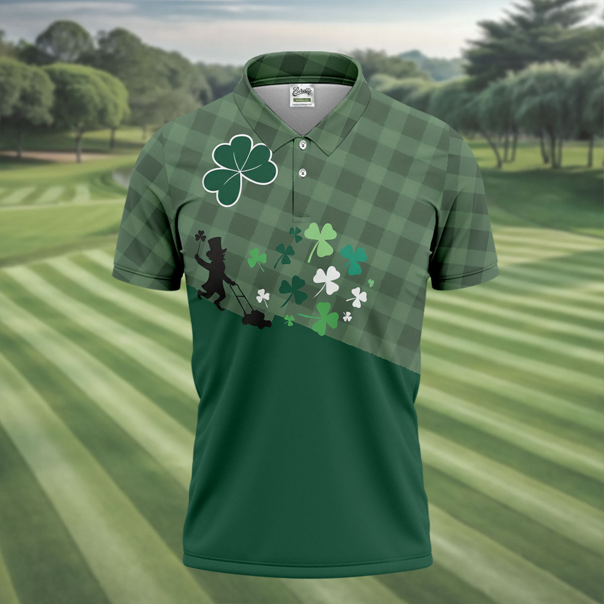 Green Checkered Leprechaun Shamrock St Patrick's Day Golf Shirt, Performance Golf Shirt, Polo ShirtFor Men