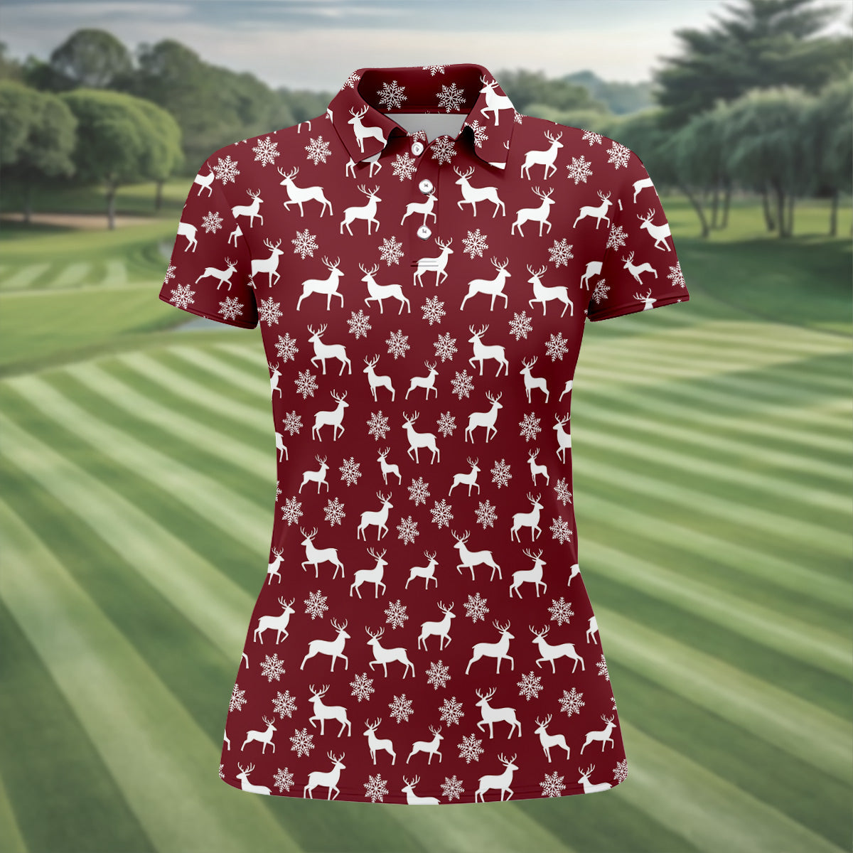 Reindeer Christmas Maroon Golf Shirt, Christmas Golf Shirt, Golf Shirt For Women, Ladies Golf Polos