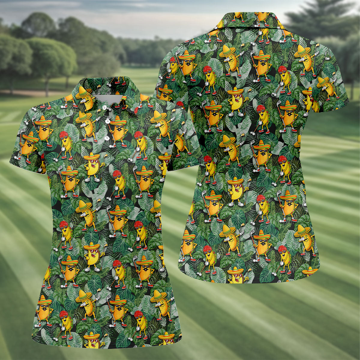 Funny Taco Golf Pose Tropical Golf Shirt, Fun Women's Golf Shirts, Ladies Golf Shirts, Golfing Apparel
