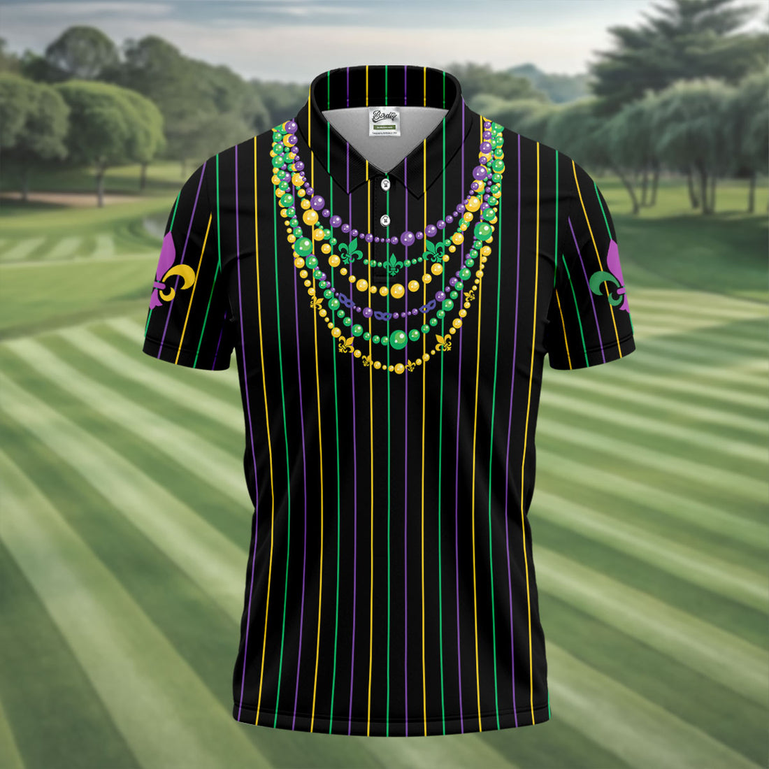 Mardi Gras Beads Necklaces Print Black Golf Shirt, Golf Tops For Men, Polo ShirtFor Men, Golf Shirts For Men