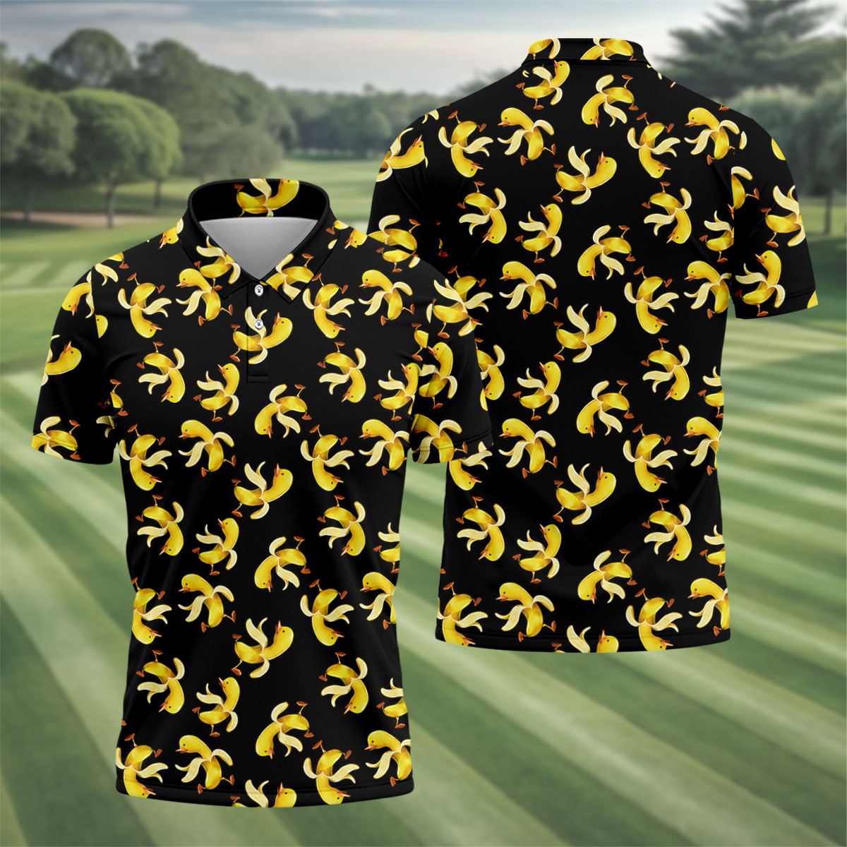 Banana Duck Hawaiian Golf Shirt, Men's Funny Golf Shirts, Polo Shirtor Men