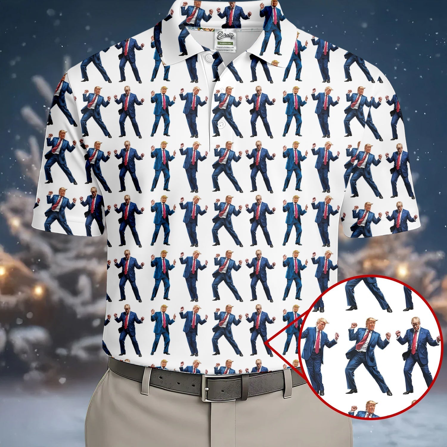 Christmas Trump Dancing Golf Tops For Men, Christmas Golf Polos Shirt, Men Golf Apparel