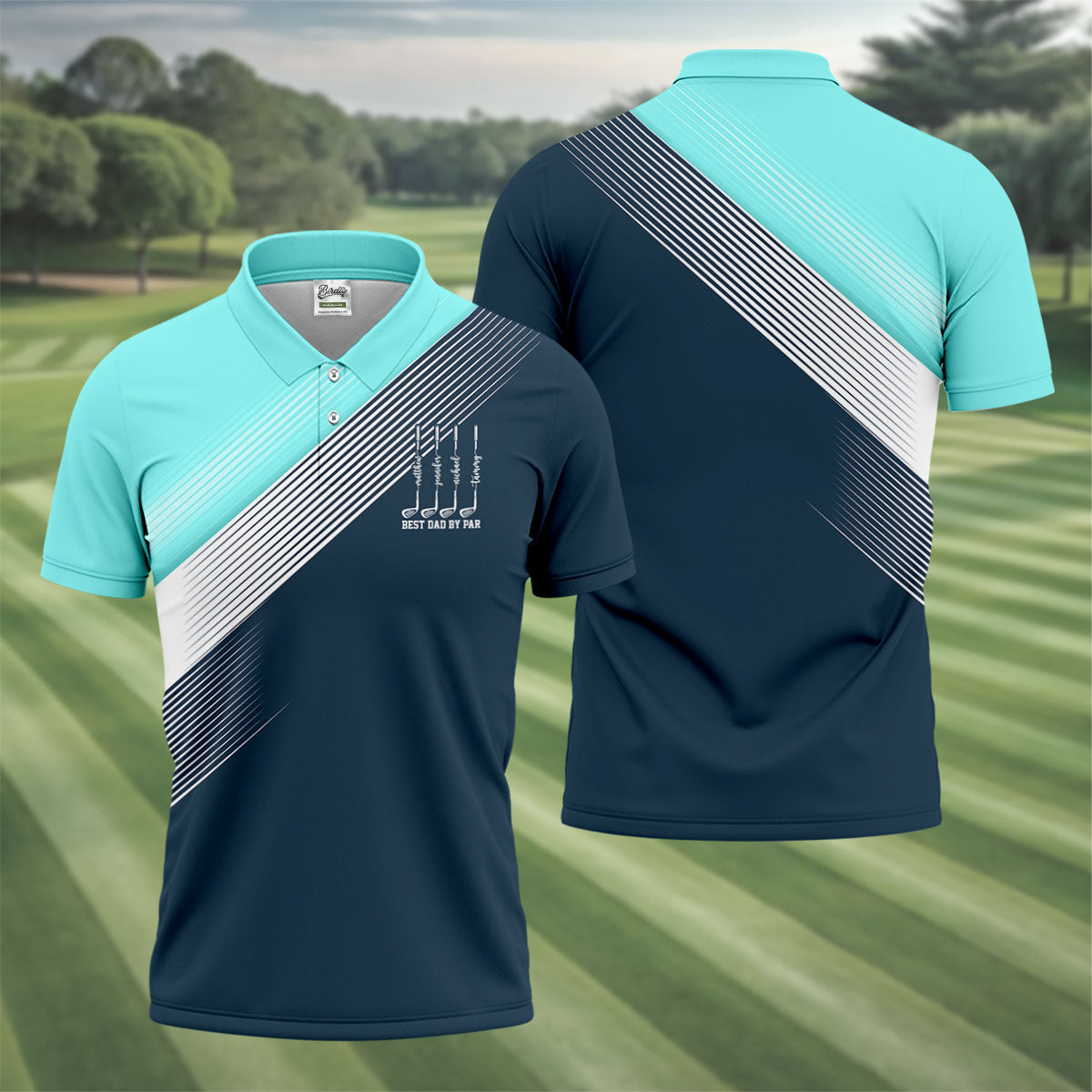 Best Dad By Par Diagonal Striped Father's Day Golf Shirt, Golf Gift For Dad, Polo Shirtor Men