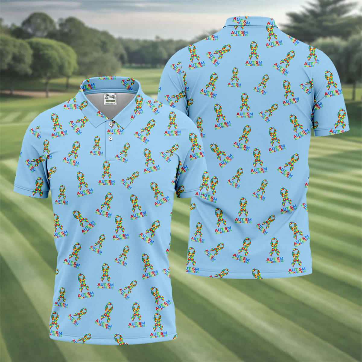Autism Awareness Colors Autism Ribbon Blue Golf Shirt, Golf Tops For Men, Golf Shirts For Men