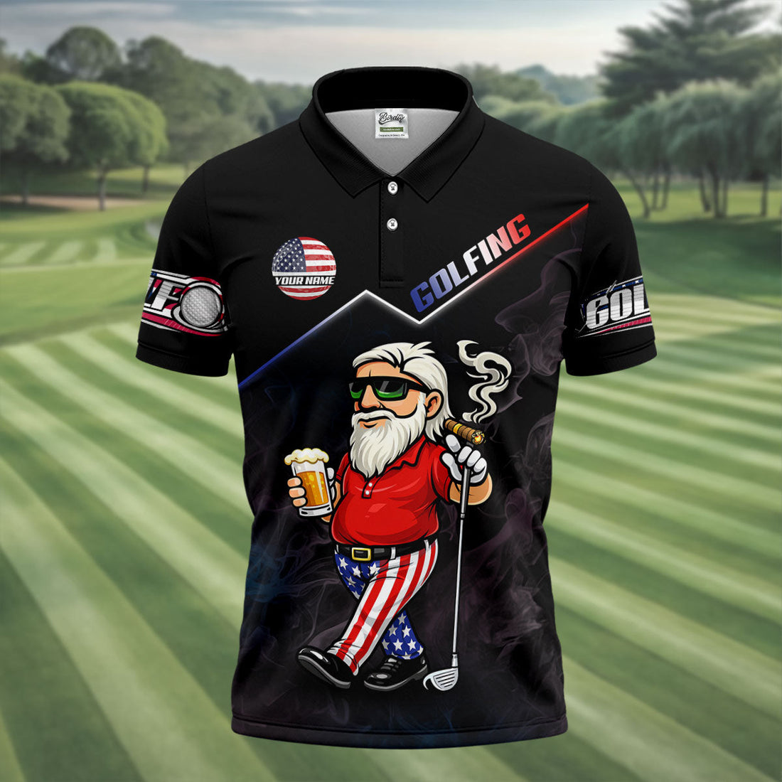 Patriotic Man Golf And Beer Custom Name Funny 4th Of July Golf Shirt, 250th Anniversary Golf Shirts For Men