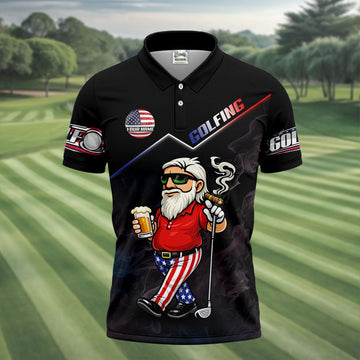 Patriotic Man Golf And Beer Custom Name Funny 4th Of July Golf Shirt, 250th Anniversary Golf Shirts For Men