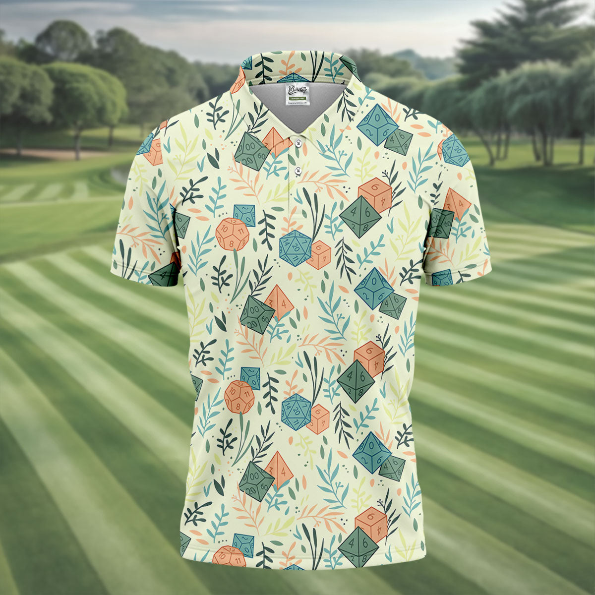 Polyhedral Dice Dragon Game Tropical Vibe Golf Tops For Men, Polo ShirtFor Men, Golf Shirts For Men