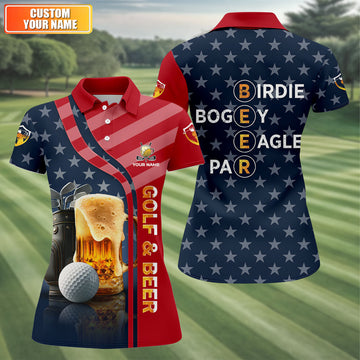 Funny Golf And Beer Patriotic 250th Golf Shirt For Women, 4th Of July Golf Shirt, Ladies Golf Shirts