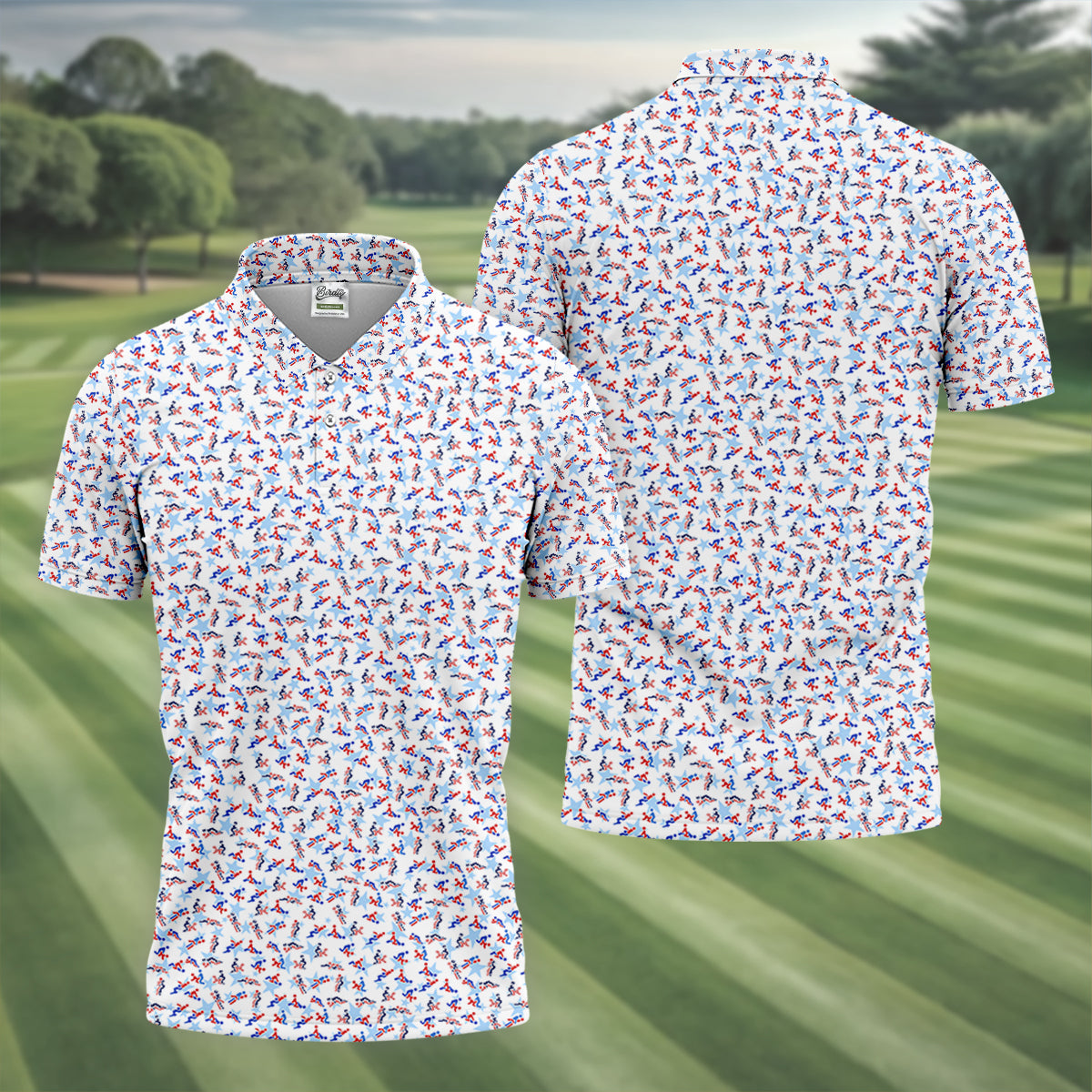 Funny Stick Figure Naughty Couple Red White Blue Polo ShirtFor Men, 250th Anniversary Golf Shirts For Men