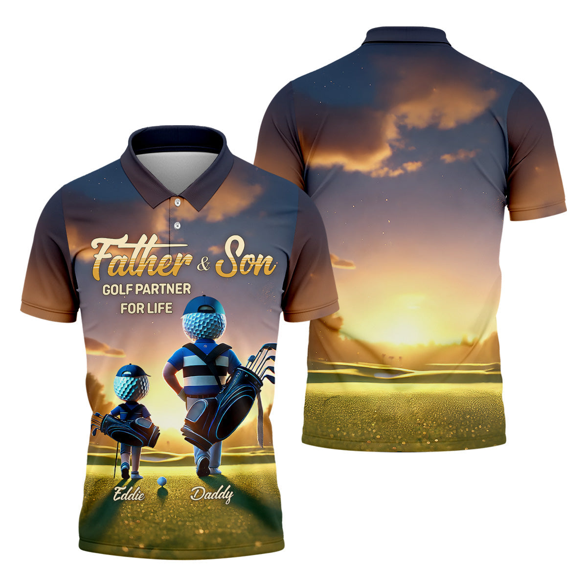 Father And Son Golf Partner For Life Custom Men's Golf Polo ShirtDad Golf Gift, Christmas Golf Gift