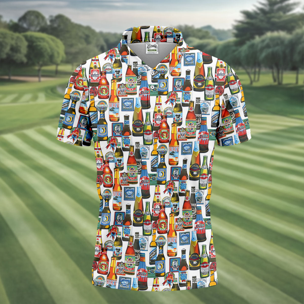 Beer Bottle Labels White Golf Shirt, Men's Funny Golf Shirts, Golf Tops For Men, Golf Shirts For Men