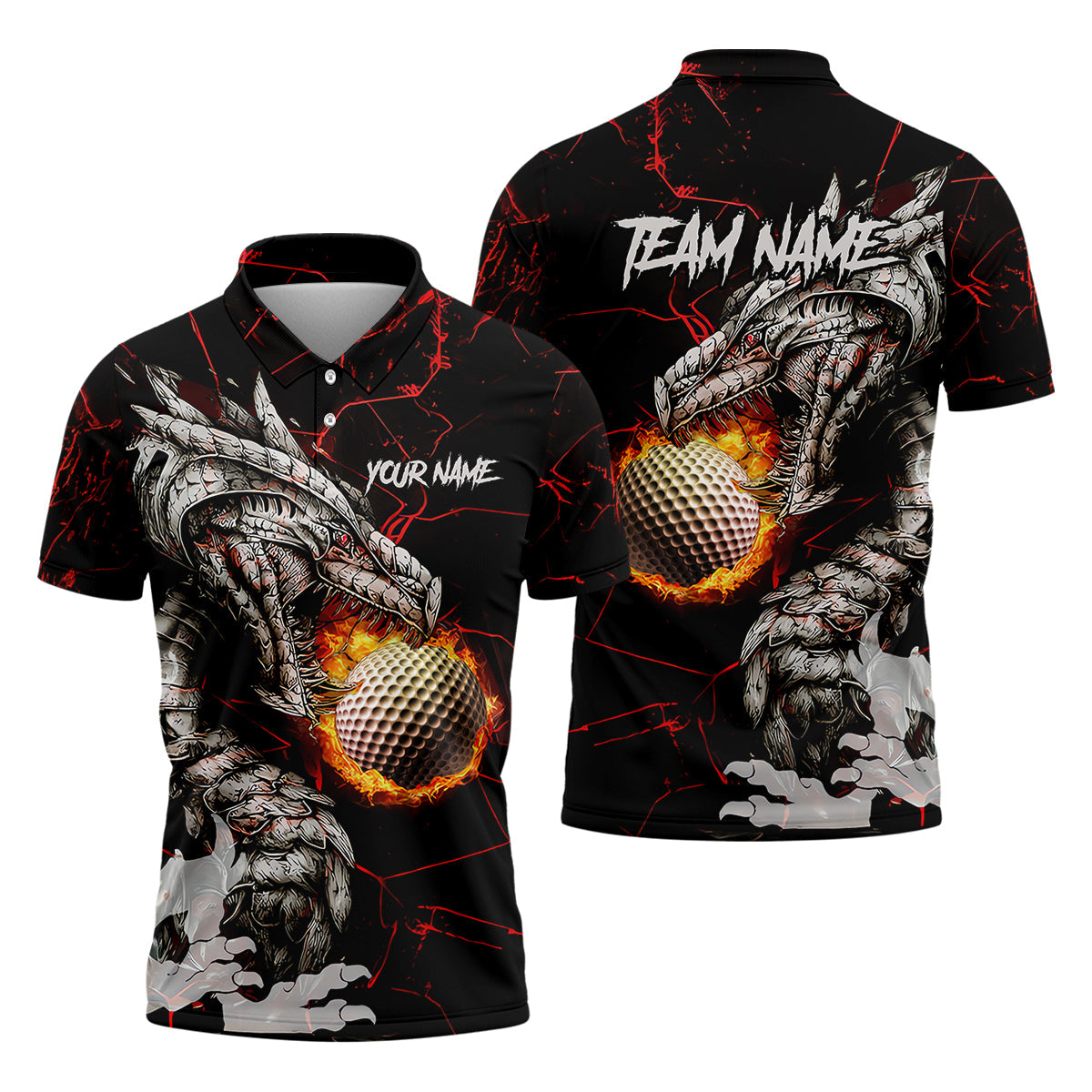 Flaming Dragon Custom Golf Polo ShirtDad Golf Gift, Golf Lover Gifts