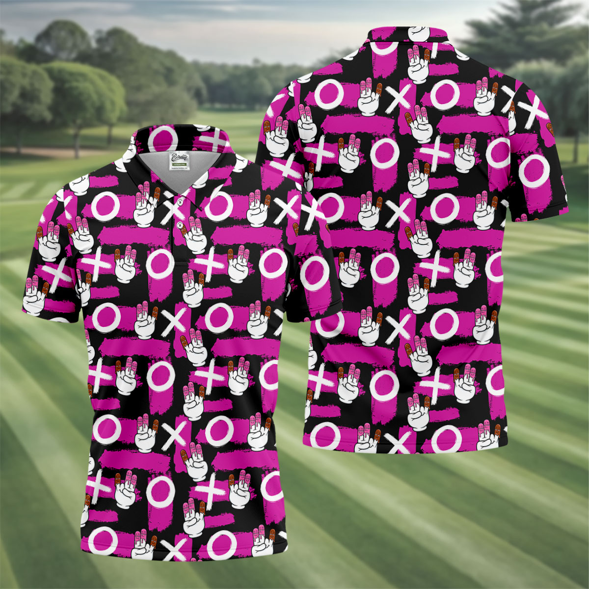 Chocolate Fingers Adult Humor XOXO Black Purple Fun Golf Shirts For Men, Valentines Golf Gift, Polo ShirtFor Men