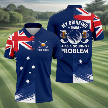 My Drinking Team Has A Golfing Problem Australia Flag Print Men's Golf Top, Golf Shirts For Men