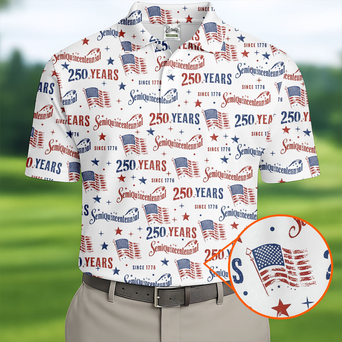 Semiquincentennial 250 Years Since 1776 Golf Tops For Men, 4th Of July Patriotic Golf Shirts For Men