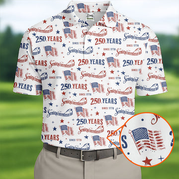 Semiquincentennial 250 Years Since 1776 Golf Tops For Men, 4th Of July Patriotic Golf Shirts For Men