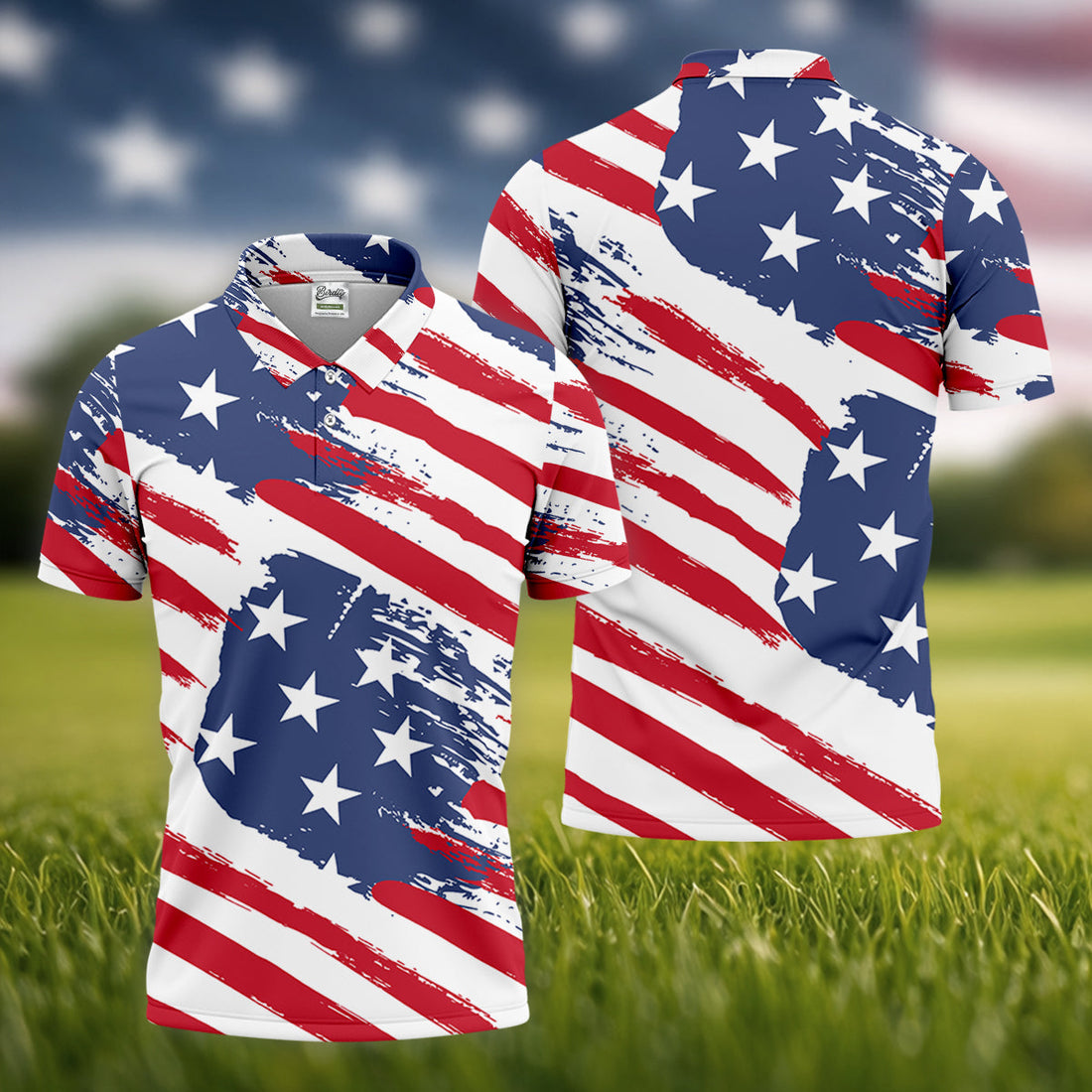 Distressed America Flag Pattern Golf Tops For Men, 250th Anniversary Golf Shirts For Men, Polo ShirtFor Men