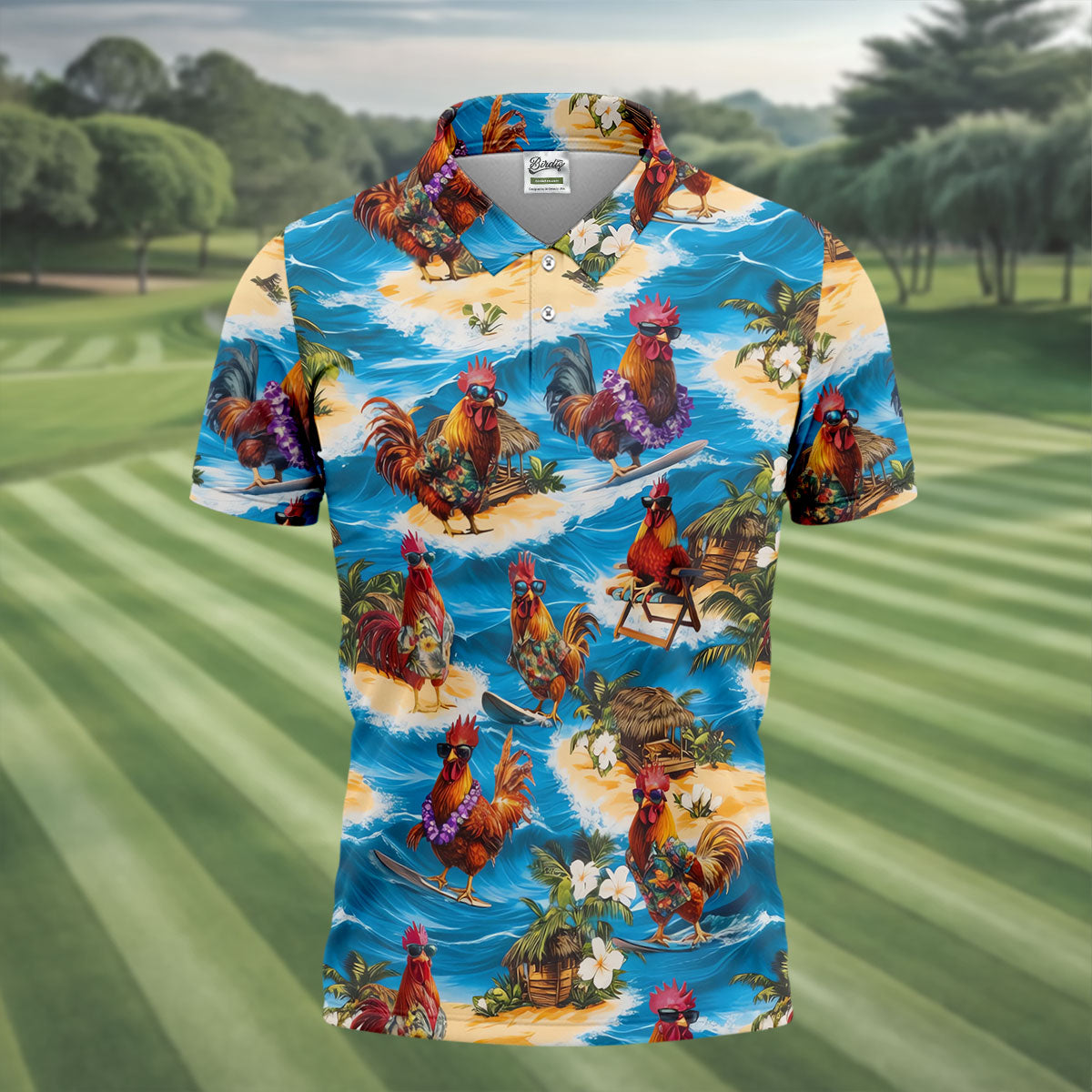 Cool Rooster Beach Vacation Hawaiian Golf Shirt, Mens Golf Polo, Printed Golf Shirts