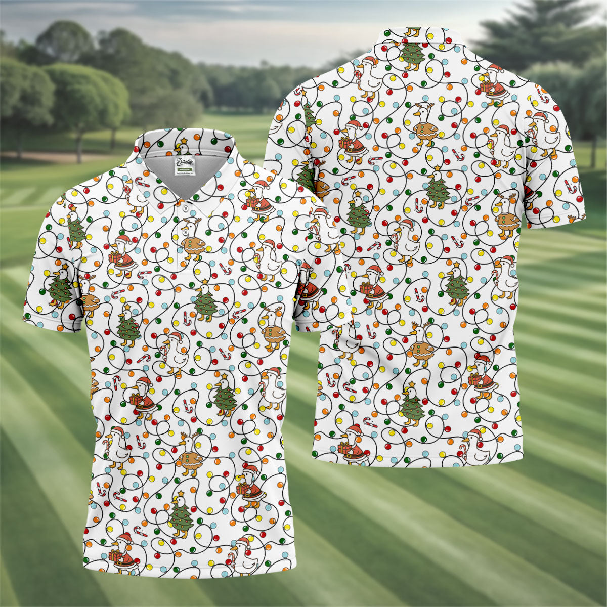 Funny Duck Merry Xmas White Golf Shirts, Gifts For Golf Lovers, Polo ShirtFor Men, Golfing Apparel