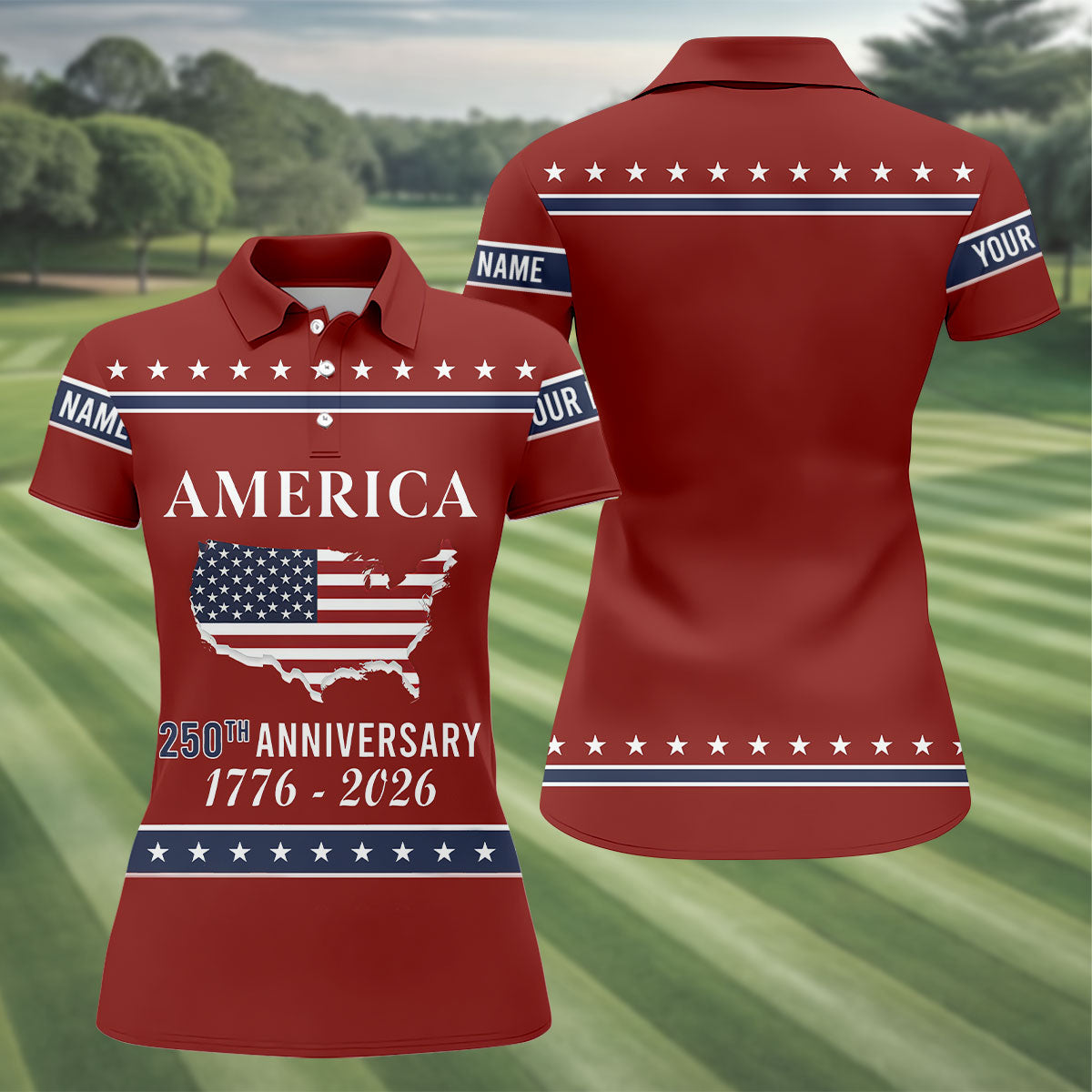 America 250th Anniversary 1776-2926 Red Golf Shirt, 4th Of July Patriotic Golf Shirt For Women